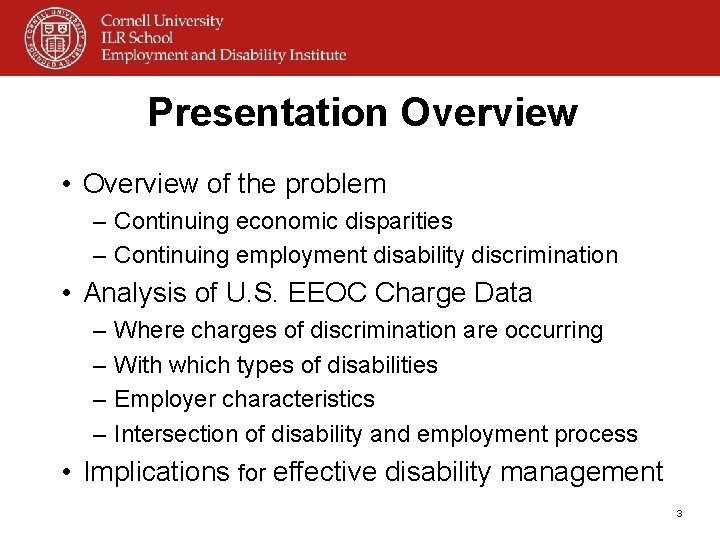 Presentation Overview • Overview of the problem – Continuing economic disparities – Continuing employment