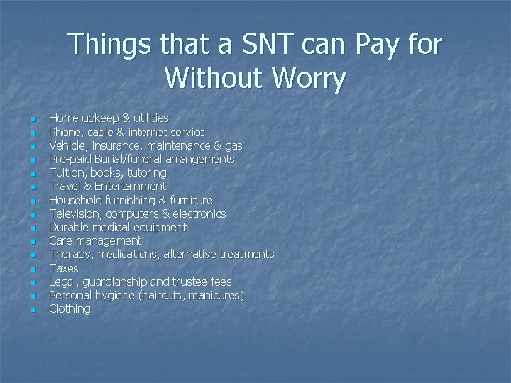 Things that a SNT can Pay for Without Worry n n n n Home