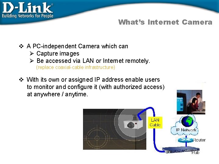 What’s Internet Camera v A PC-independent Camera which can Ø Capture images Ø Be