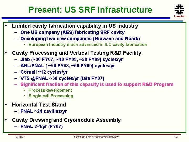 Present: US SRF Infrastructure • Limited cavity fabrication capability in US industry – One