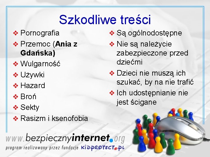 Szkodliwe treści v Pornografia v Są ogólnodostępne v Przemoc (Ania z v Nie są