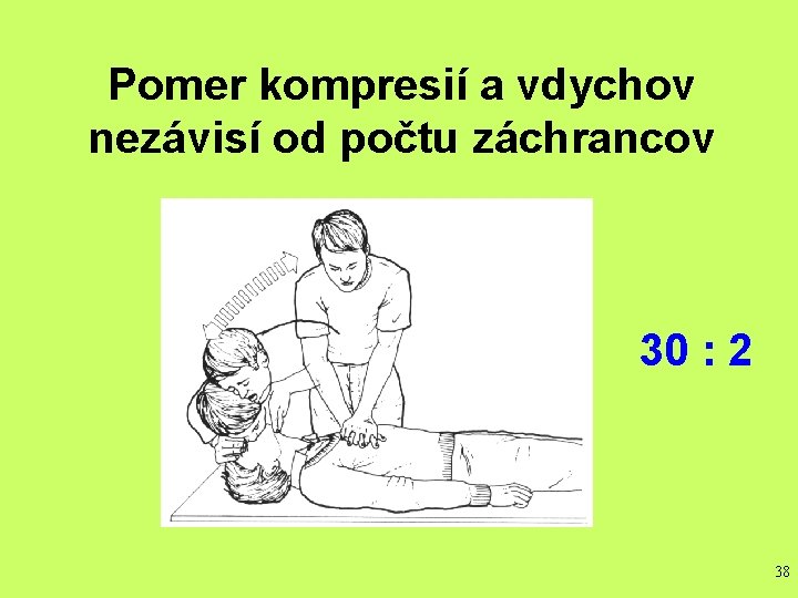 Pomer kompresií a vdychov nezávisí od počtu záchrancov 30 : 2 38 