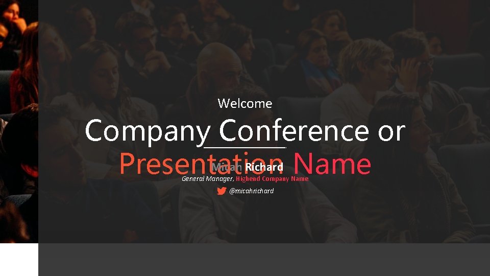 Welcome Company Conference or Micah Richard Name Presentation General Manager, Highend Company Name @micahrichard