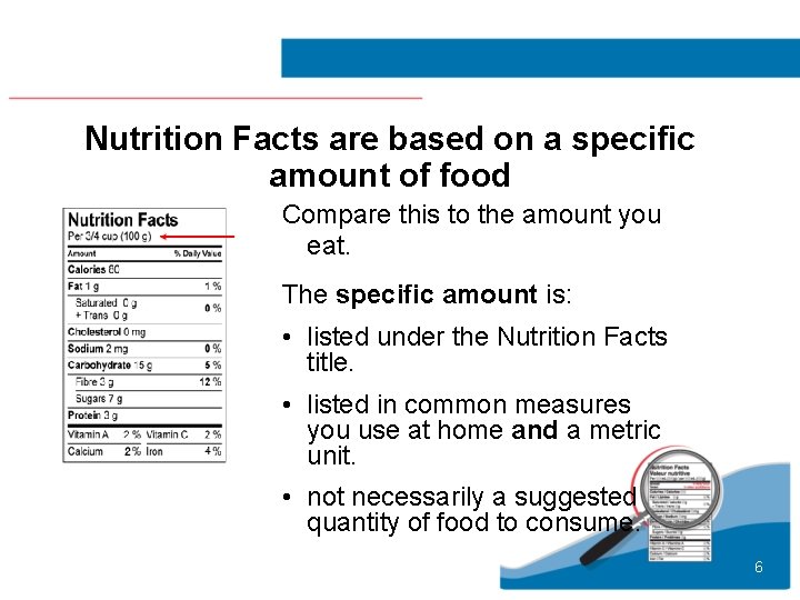 Nutrition Facts are based on a specific amount of food Compare this to the