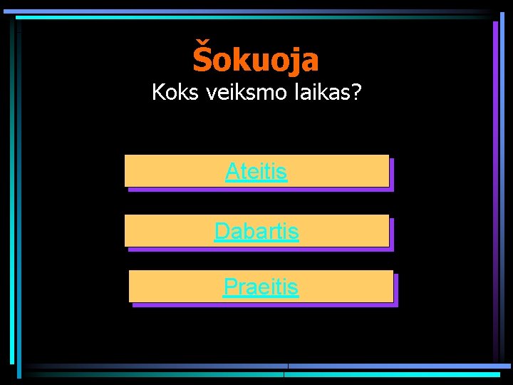 Šokuoja Koks veiksmo laikas? Ateitis Dabartis Praeitis 