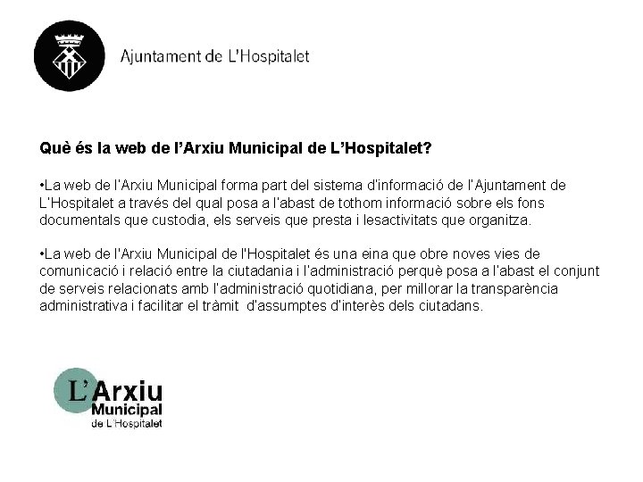 Què és la web de l’Arxiu Municipal de L’Hospitalet? • La web de l’Arxiu