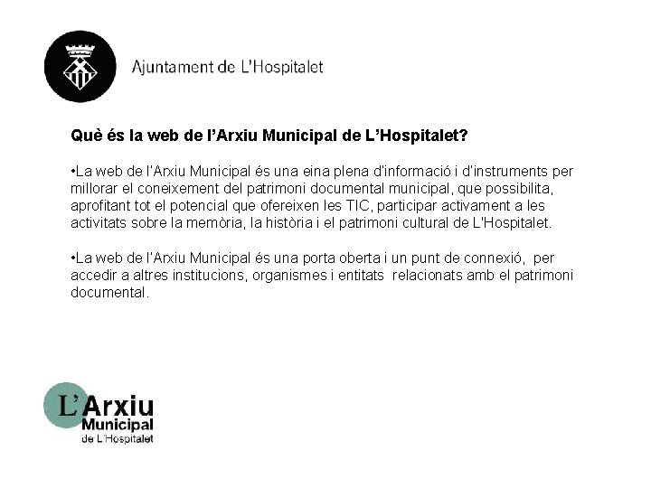 Què és la web de l’Arxiu Municipal de L’Hospitalet? • La web de l’Arxiu