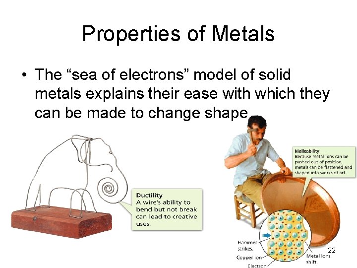 Properties of Metals • The “sea of electrons” model of solid metals explains their