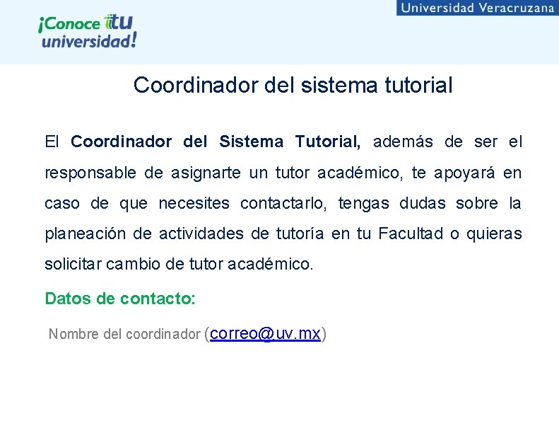 Coordinador del sistema tutorial El Coordinador del Sistema Tutorial, además de ser el responsable