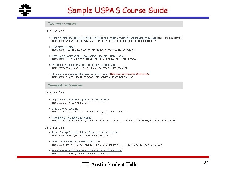 f Sample USPAS Course Guide UT Austin Student Talk 20 