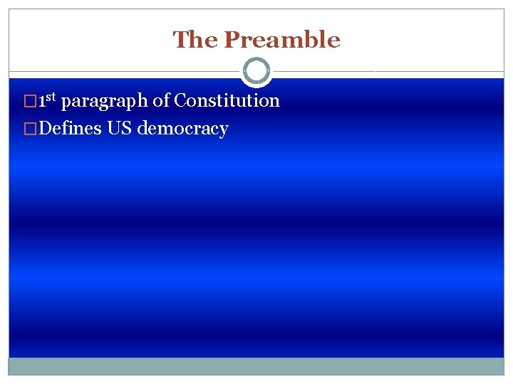 The Preamble � 1 st paragraph of Constitution �Defines US democracy 