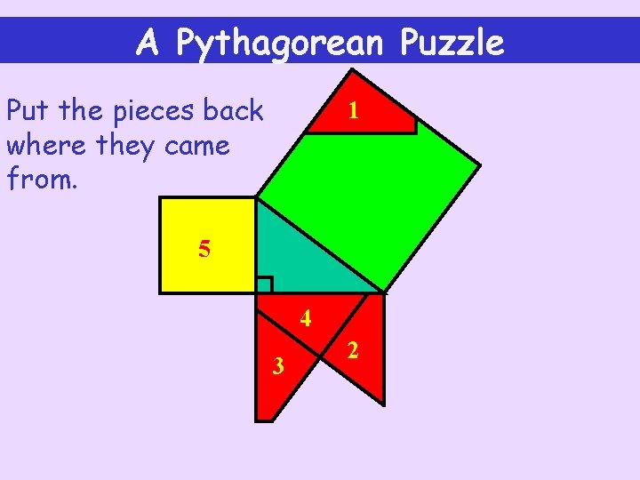 A Pythagorean Puzzle Put the pieces back where they came from. 1 5 4
