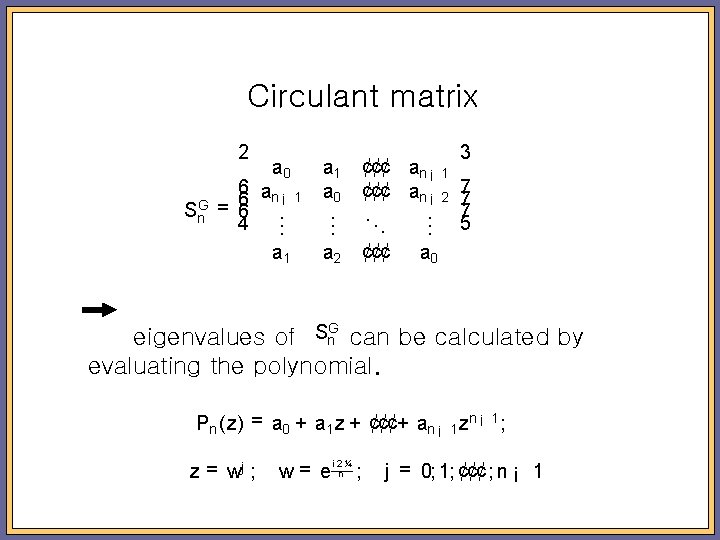 Circulant matrix 2 a 0 6 an ¡ 1 6 Sn. G = 6.