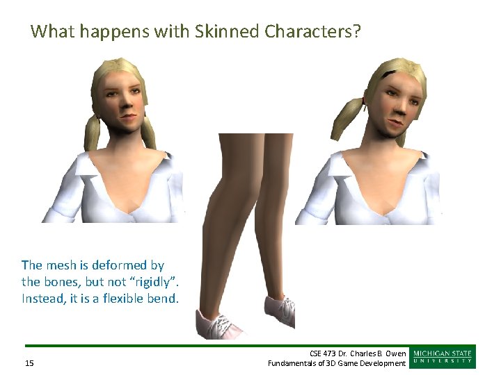 What happens with Skinned Characters? The mesh is deformed by the bones, but not