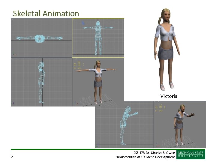 Skeletal Animation Victoria 2 CSE 473 Dr. Charles B. Owen Fundamentals of 3 D