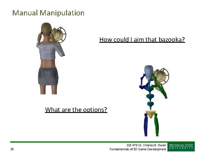 Manual Manipulation How could I aim that bazooka? What are the options? 26 CSE