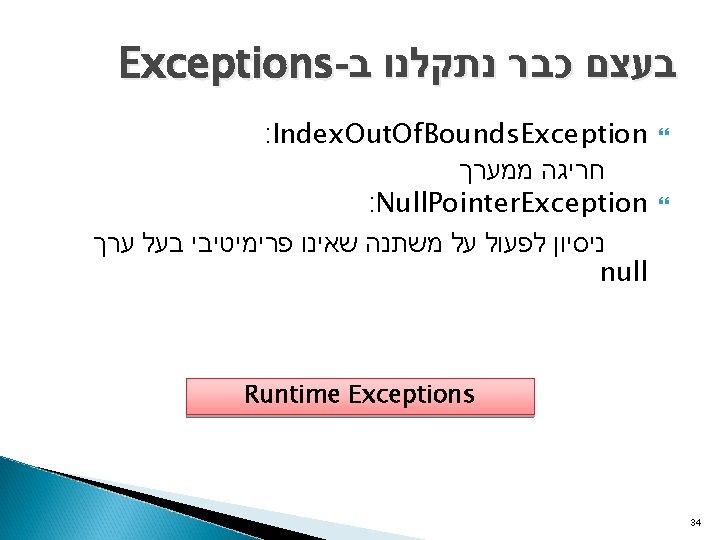 Exceptions- בעצם כבר נתקלנו ב : Index. Out. Of. Bounds. Exception חריגה ממערך :