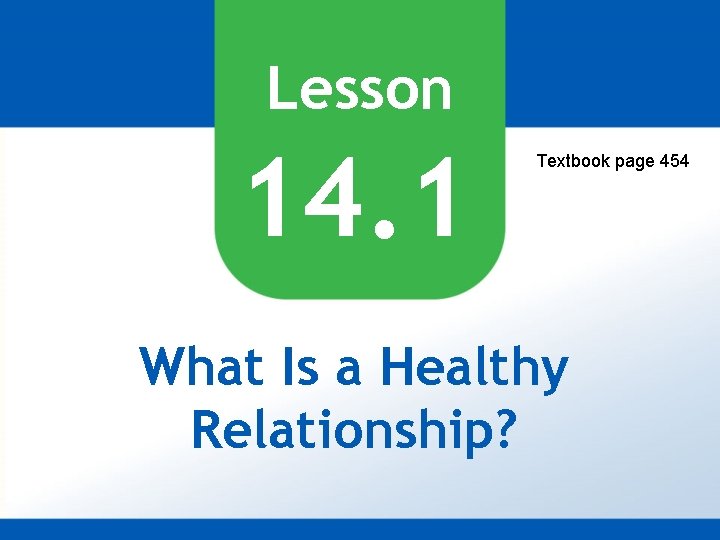 Lesson 14. 1 Textbook page 454 What Is a Healthy Relationship? 