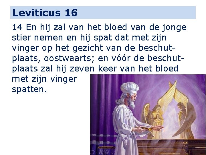 Leviticus 16 14 En hij zal van het bloed van de jonge stier nemen
