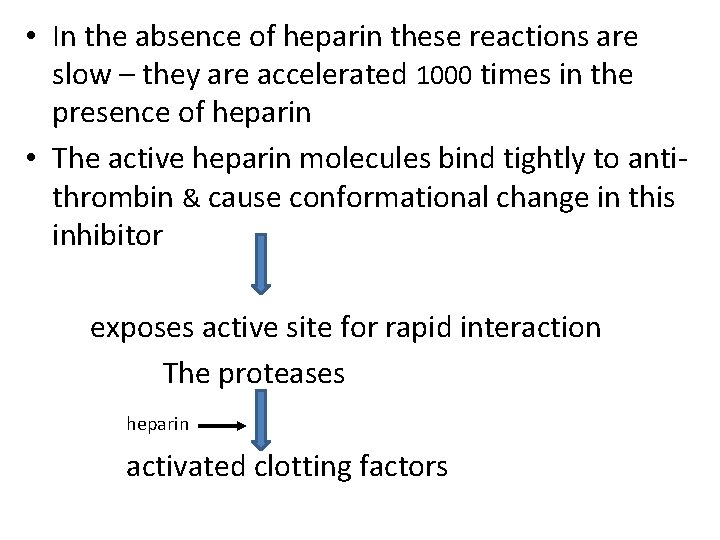  • In the absence of heparin these reactions are slow – they are