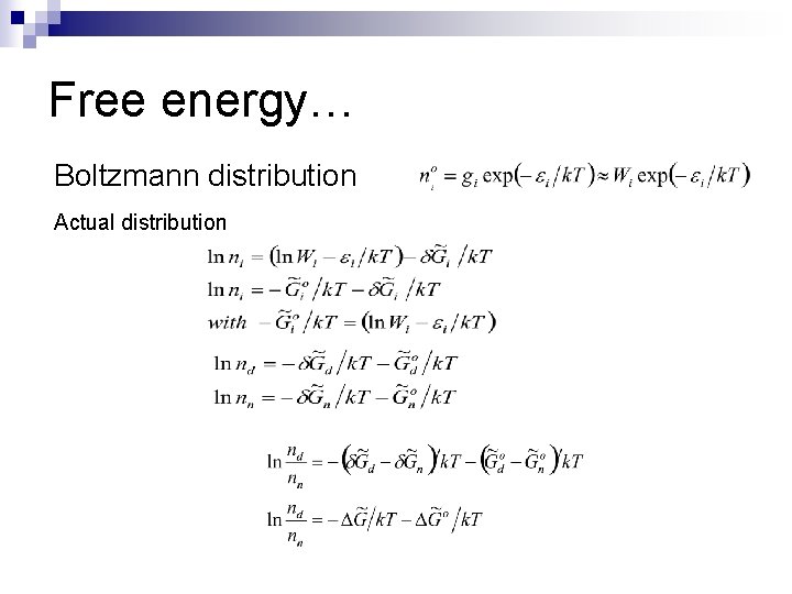 Free energy… Boltzmann distribution Actual distribution 