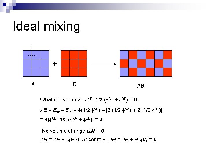 Ideal mixing + A B AB What does it mean AB -1/2 ( AA