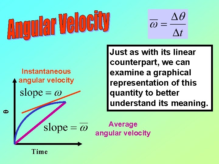 q Instantaneous angular velocity Just as with its linear counterpart, we can examine a