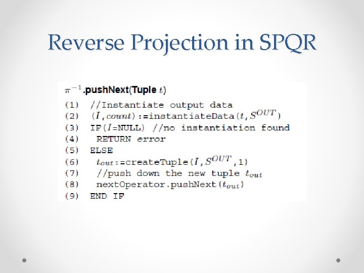Reverse Projection in SPQR 