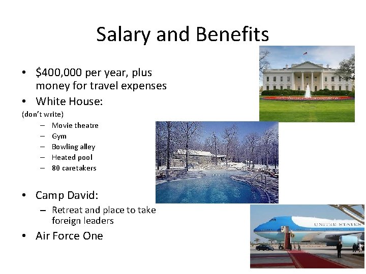 Salary and Benefits • $400, 000 per year, plus money for travel expenses •