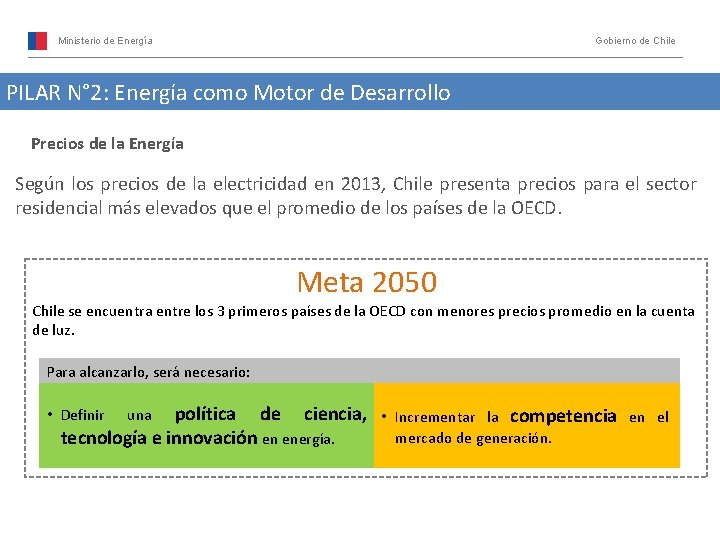 Ministerio de Energía Gobierno de Chile PILAR N° 2: Energía como Motor de Desarrollo