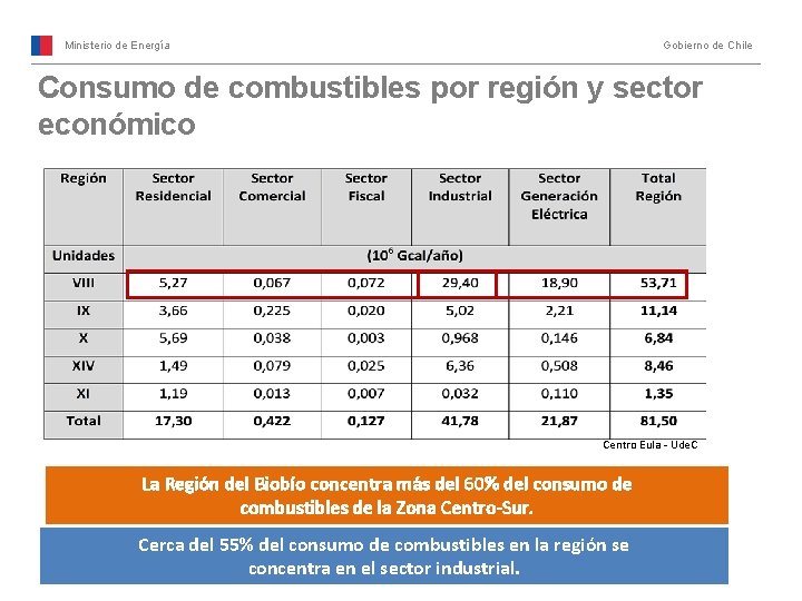 Ministerio de Energía Gobierno de Chile Consumo de combustibles por región y sector económico