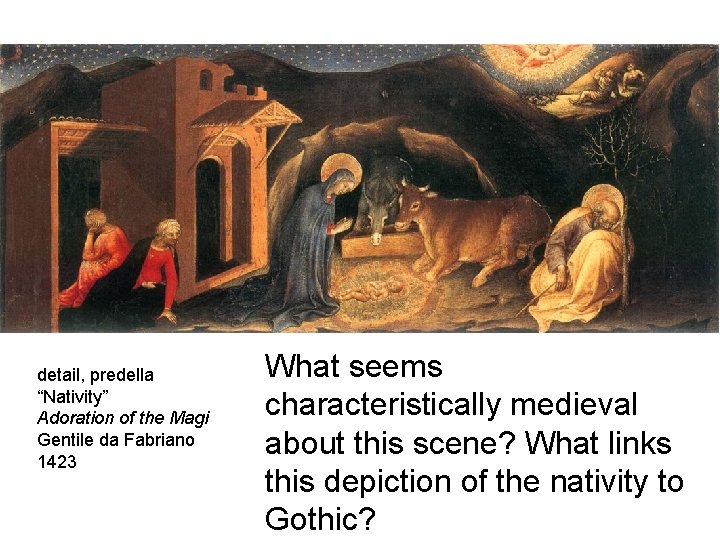 detail, predella “Nativity” Adoration of the Magi Gentile da Fabriano 1423 What seems characteristically