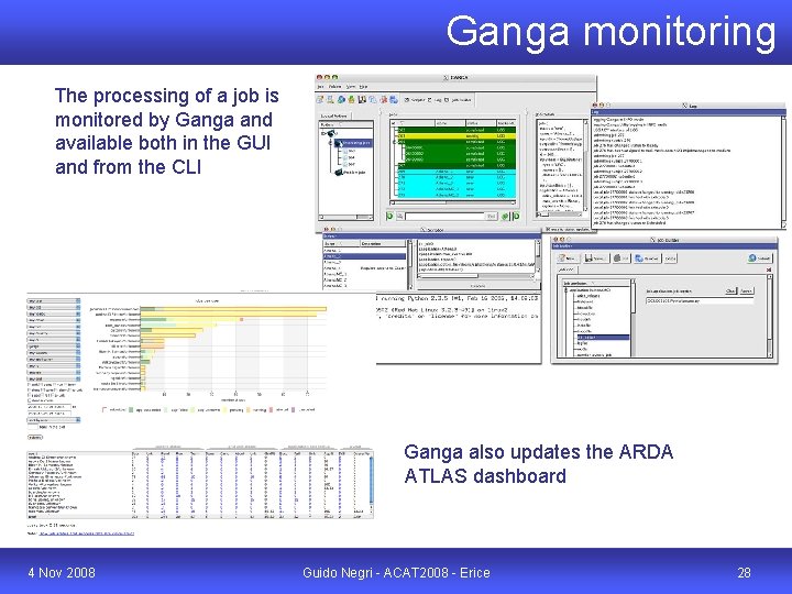 Ganga monitoring The processing of a job is monitored by Ganga and available both