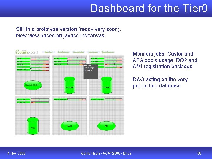 Dashboard for the Tier 0 Still in a prototype version (ready very soon). New