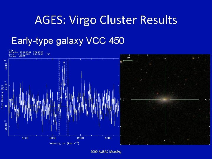 AGES: Virgo Cluster Results Early-type galaxy VCC 450 2009 AUSAC Meeting 