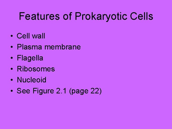 Features of Prokaryotic Cells • • • Cell wall Plasma membrane Flagella Ribosomes Nucleoid