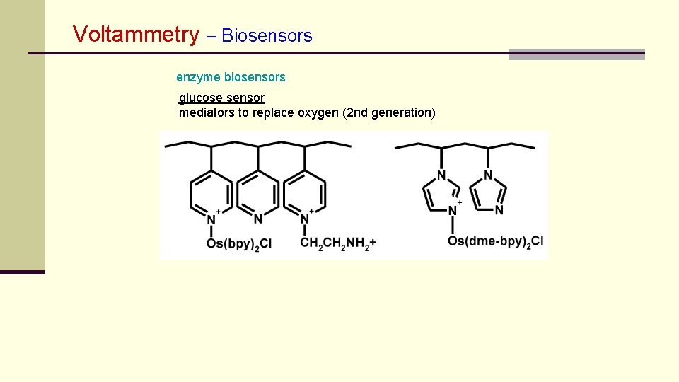 Voltammetry – Biosensors enzyme biosensors glucose sensor mediators to replace oxygen (2 nd generation)