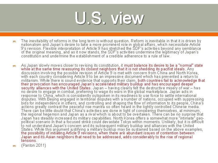 U. S. view The inevitability of reforms in the long term is without question.