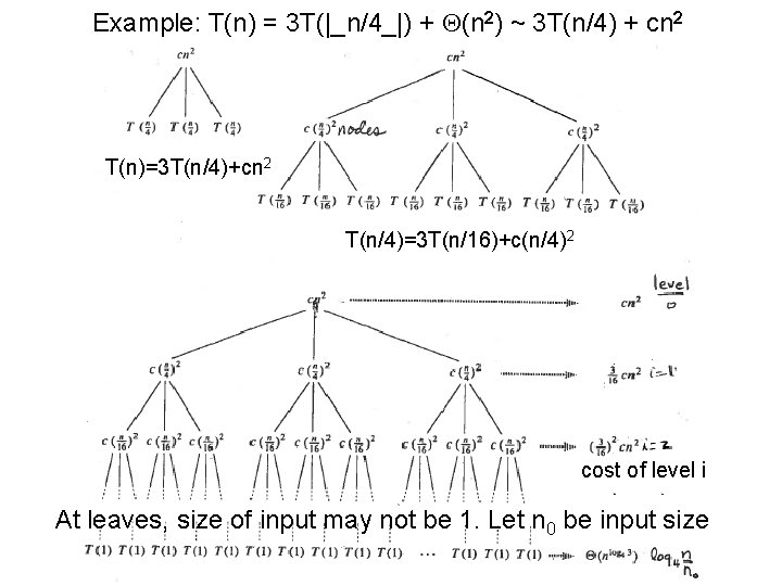Example: T(n) = 3 T(|_n/4_|) + Q(n 2) ~ 3 T(n/4) + cn 2