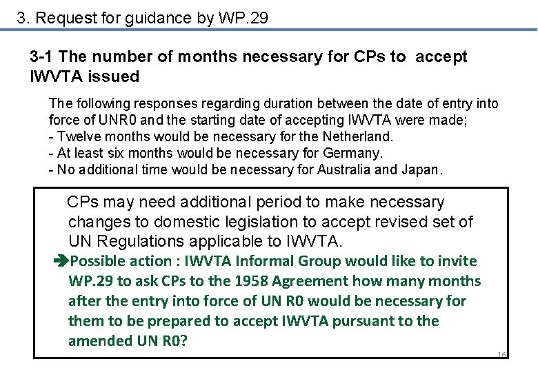 3. Request for guidance by WP. 29 3 -1 The number of months necessary