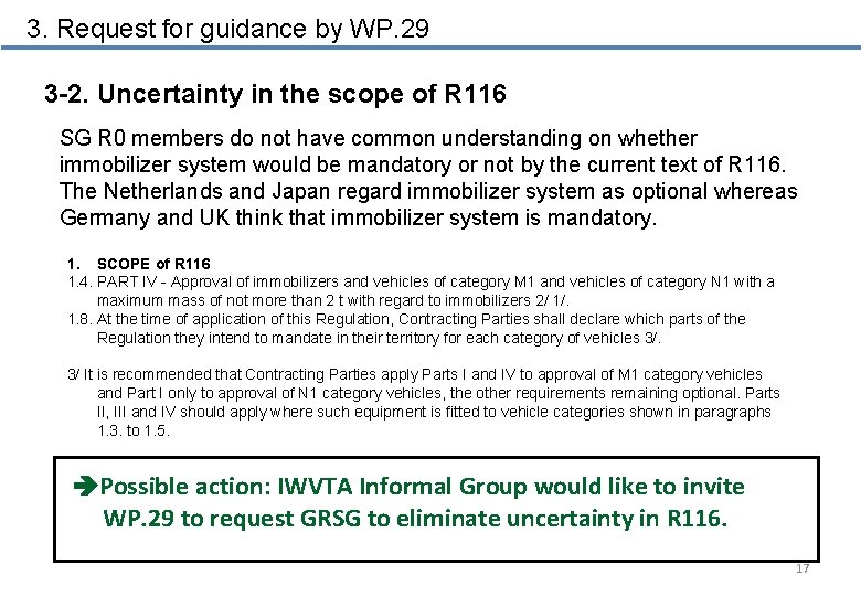 3. Request for guidance by WP. 29 3 -2. Uncertainty in the scope of