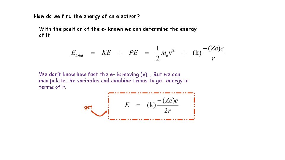 How do we find the energy of an electron? With the position of the
