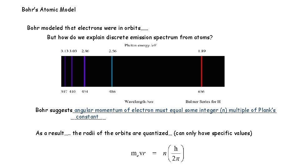 Bohr’s Atomic Model Bohr modeled that electrons were in orbits…… But how do we