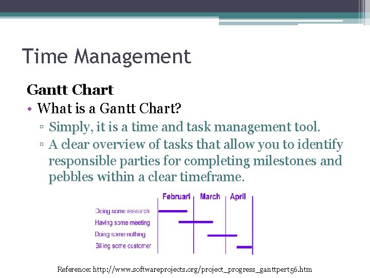 Time Management Gantt Chart • What is a Gantt Chart? ▫ Simply, it is