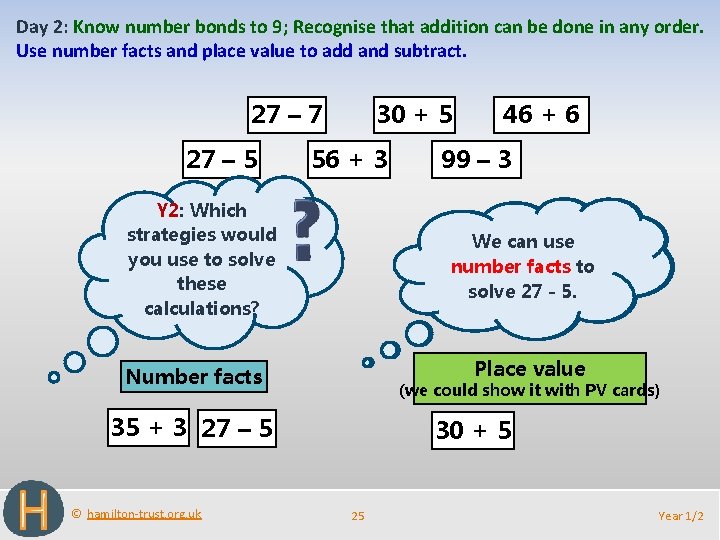 Day 2: Know number bonds to 9; Recognise that addition can be done in