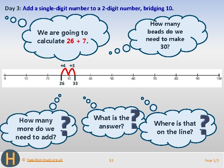 Day 3: Add a single-digit number to a 2 -digit number, bridging 10. How