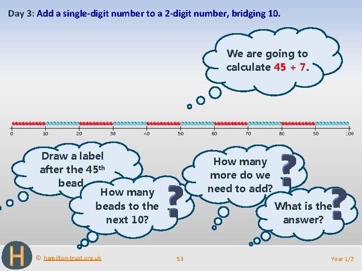 Day 3: Add a single-digit number to a 2 -digit number, bridging 10. We