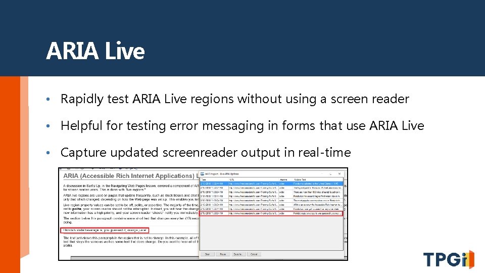 ARIA Live • Rapidly test ARIA Live regions without using a screen reader •