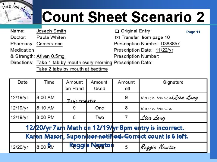 Company LOGO Count Sheet Scenario 2 Page 11 Page transfer 12/20/yr 7 am Math
