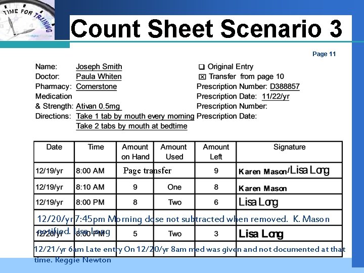 Company LOGO Count Sheet Scenario 3 Page 11 Page transfer 12/20/yr 7: 45 pm